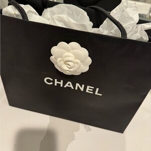 Chanel Women's Black Shopping Bag with White Camellia